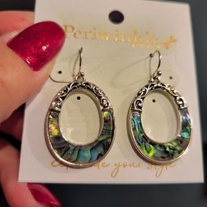 Periwinkle dangle pierced earrings  abalone silver